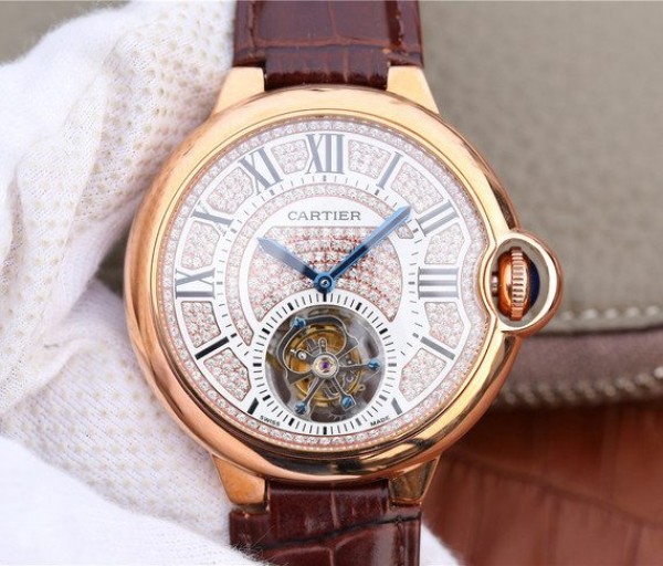 Cartier Ballon Bleu de Cartier Tourbillon RG Leather Strap Diamonds Dial