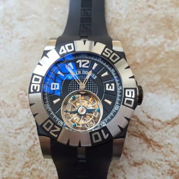 Roger Dubuis Tourbillion SS Black Dial Black Rubber Strap