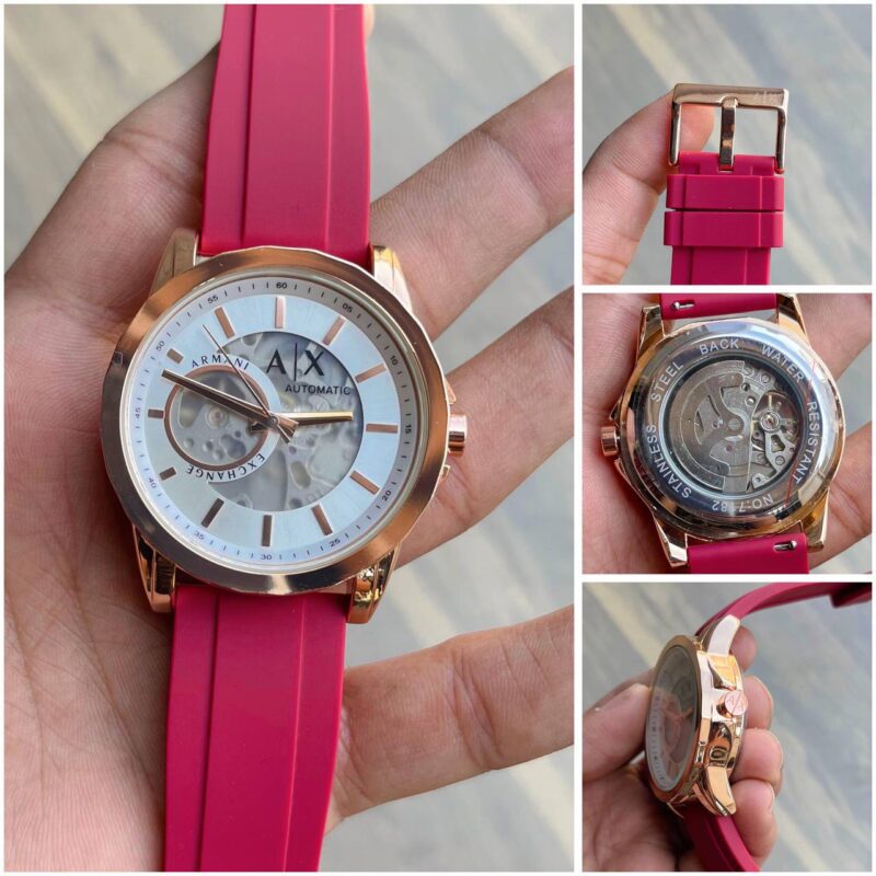 Armani Exchange Skeleton Rose Gold White Dial - gallery