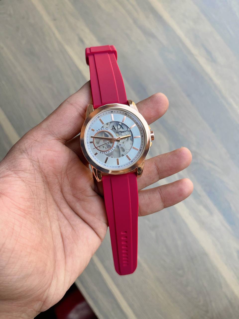 Armani Exchange Skeleton Rose Gold White Dial - gallery