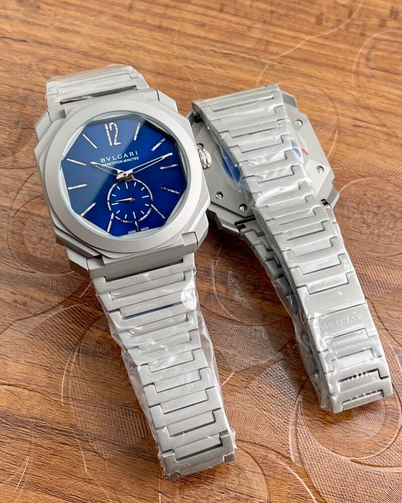 Bvlgari Octagonal Grey Blue Dial Chronograph - gallery