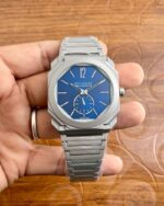 Bvlgari Octagonal Grey Blue Dial Chronograph - gallery