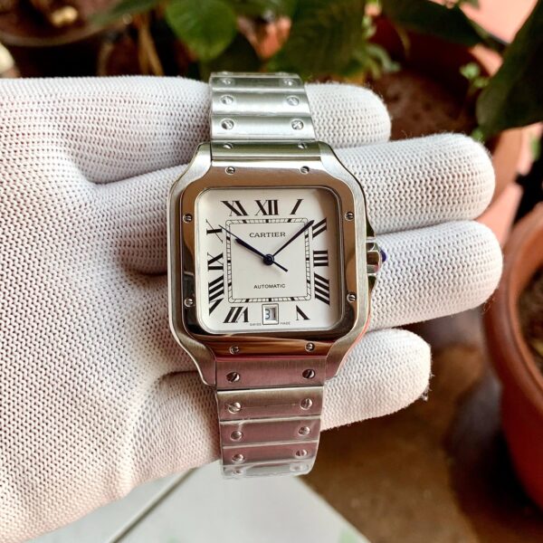 Cartier De Santos Blue Bezel White Dial - gallery
