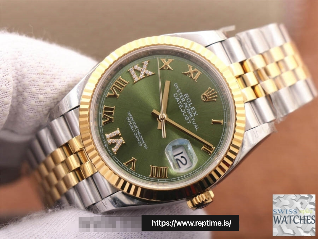 ROLEX DATEJUST GREEN DIAL 18K YELLOW GOLD 36MM SWISS REPLICA m126233.0025 - gallery