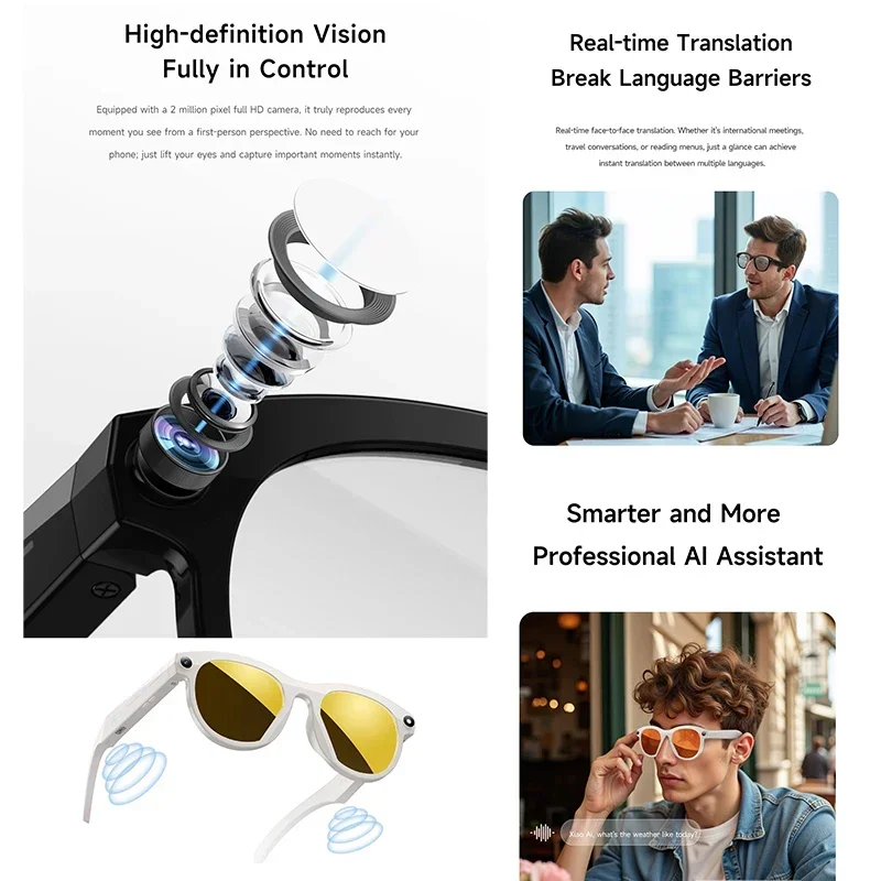 The Future of Technology: Exploring New Smart Glasses Men 8MP Camera WiFi Bluetooth Touch Control IP65 Waterproof AI Translation Noise Cancelling AI Glasses Women's Innovations