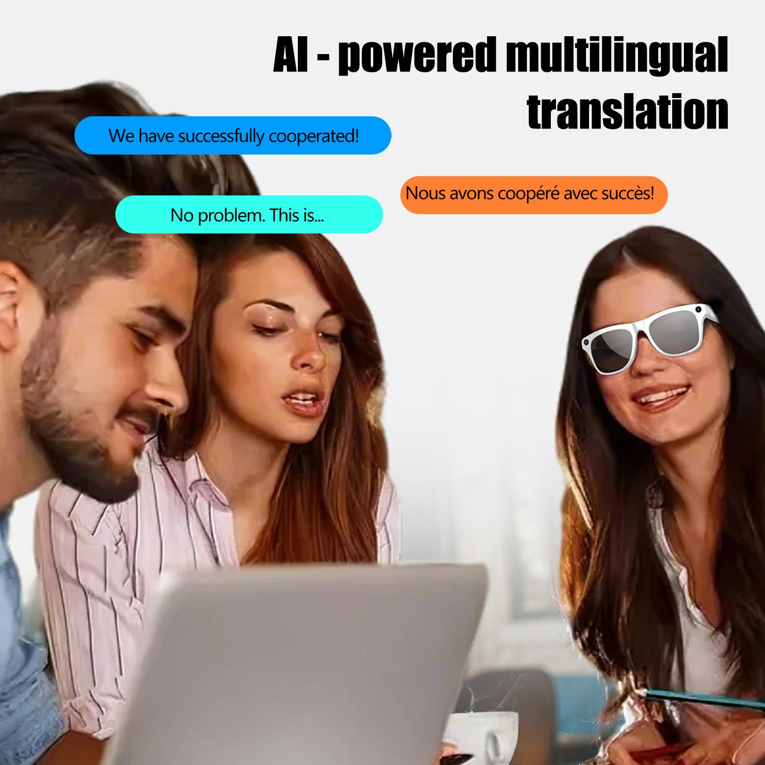 Smart Camera Glasses Bluetooth Headphones Translation AI Voice Assistant Music Sports Earphones Smart Touch Control Sunglasses Colorful Local Silicon Wearable Chargeable Black - Image 3