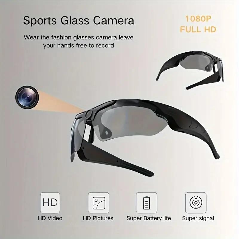 Wearable HD 1080P Camera Outdoor Cycling Glasses Polarized Lens Smart Camcorder Security Protection Video Record Smart Camera Button Cable Card Charging Memory Man Usb Black