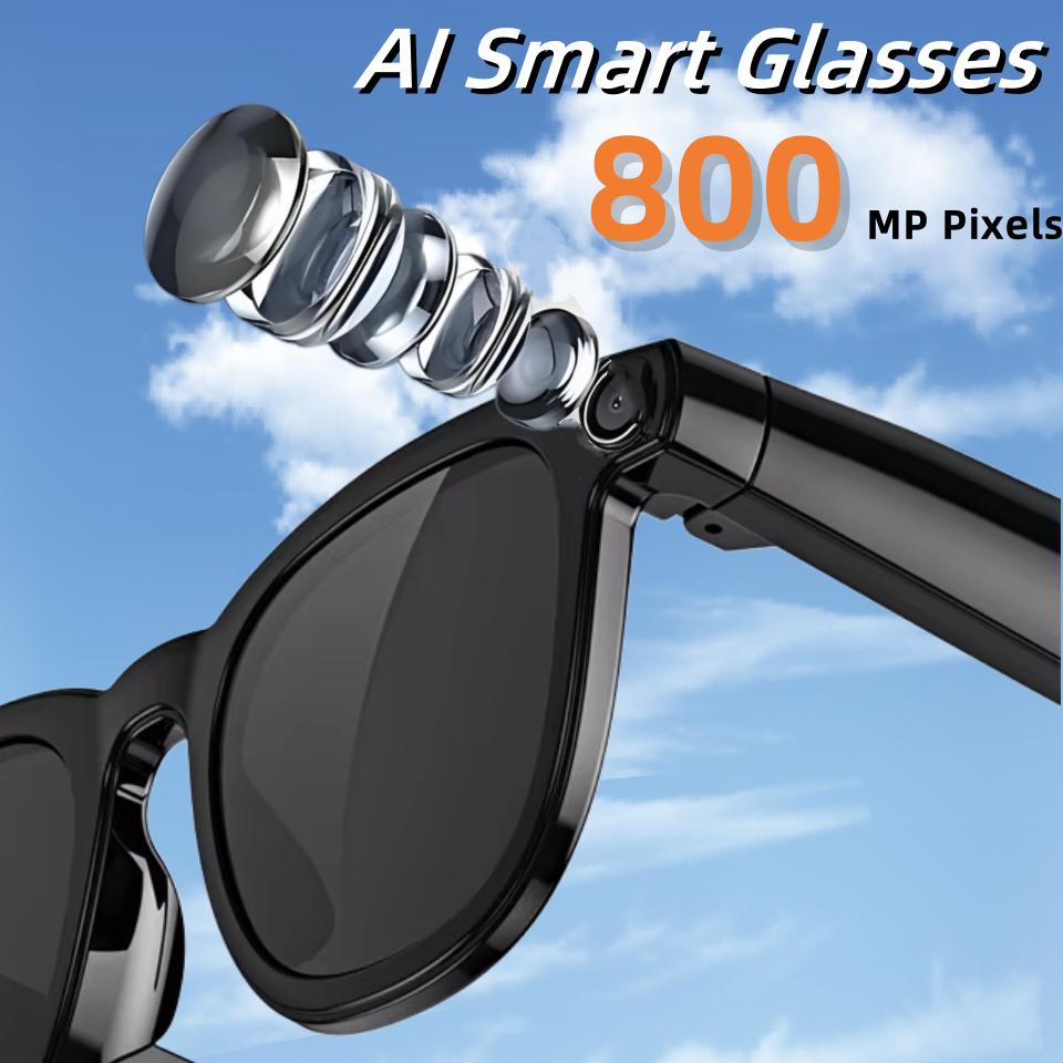 800W Pixel Intelligent Glasses V3 AI HD Shooting Video Recording Voice Call Translation Glasses Photochromic Lens 2025 New Wearable Black