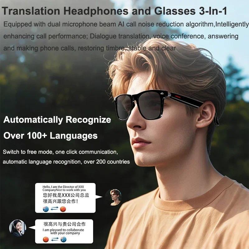 AI Real-time Translation Smart Glasses Wireless Bluetooth Call & Voice Assistant Touch Control Glasses with Mic Speaker Earphone Automatic Wearable Water Proof Chargeable D Style Full Frame - Image 2