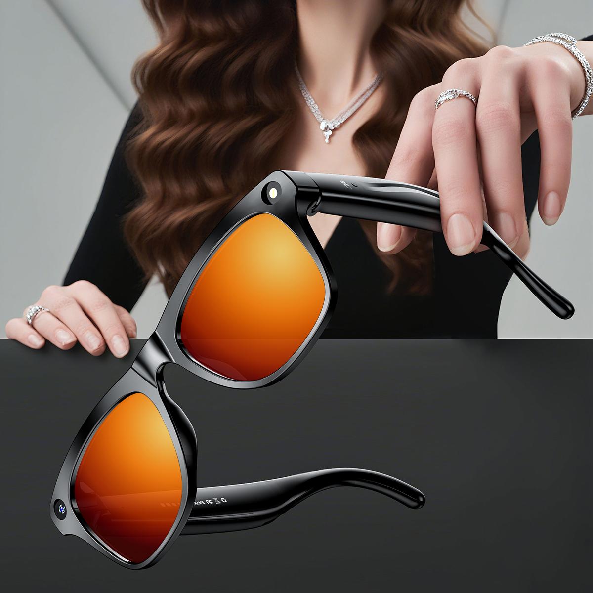 New AI Smart Glasses With Camera Bluetooth Call Voice Assistant Control Navigation Waterproof Smart Sports Wearable Glasses Men Charging Device Local Magnetic Chargeable Black Gold