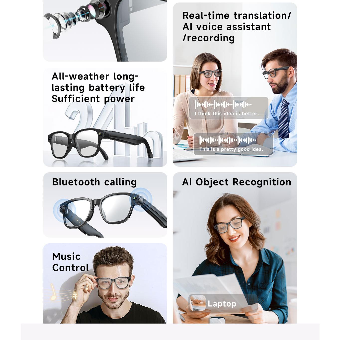 Smart Glasses Take Photo Video Record Real-time Translation Bluetooth Call Glasses Voice Assistant Music Playback Sunglasses Android Magnetic Wearable Transparent - Image 3