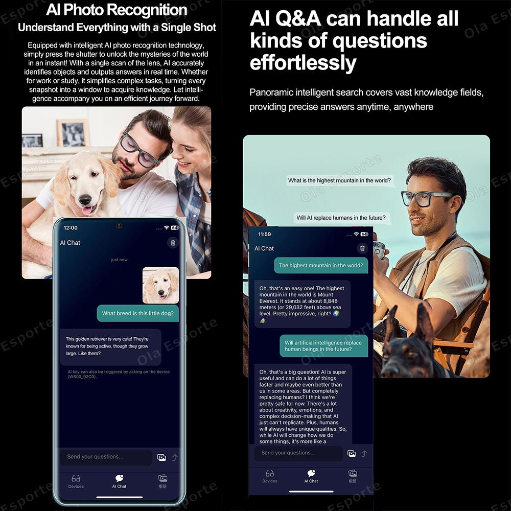 Upgrade Smart Glasses Men AI Language Translation Wireless Music Camera Control Bluetooth Call Sunglasses Sports Women Eyeglass Water Proof Wearable Dustproof Local Black - Image 5