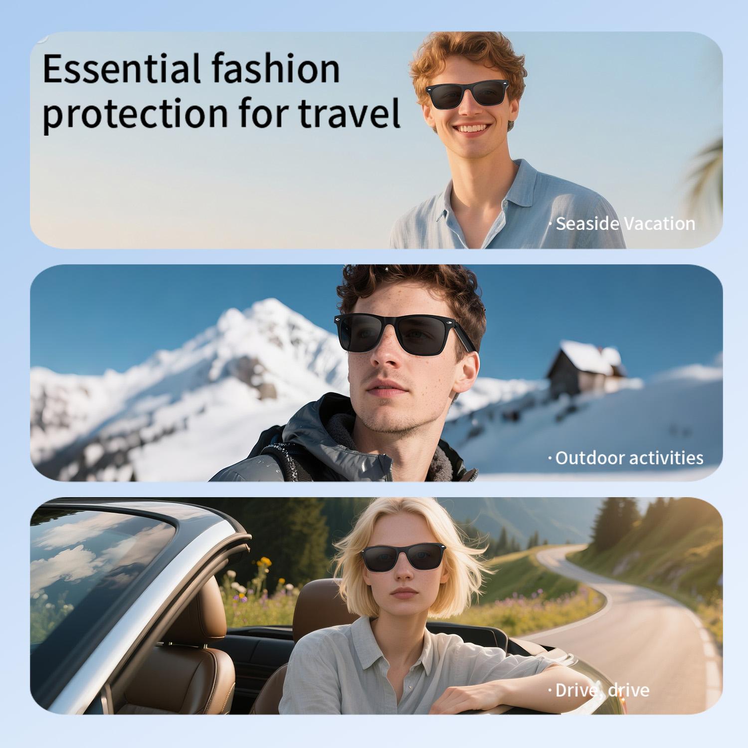 2025 Smart Glasses  AI Translation Camera Control Bluetooth Call Headphones Fashionable Sunglasses Intelligent Men Women Gifts Android Water Proof Remote Wearable Wireless B-Blue Light