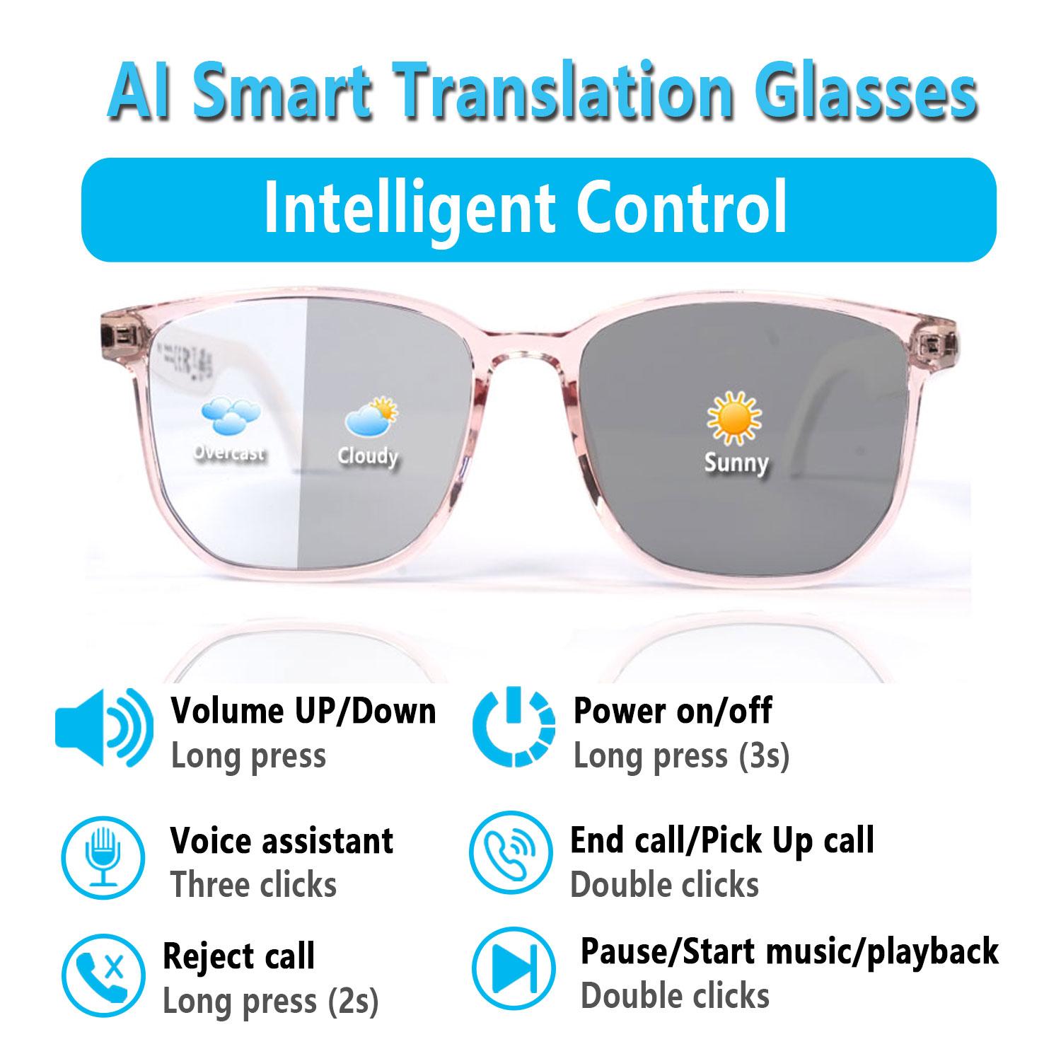 Smart AI translation audio glasses, real-time app translation in over 160 languages, light-sensitive color-changing lenses Wearable White - Image 4