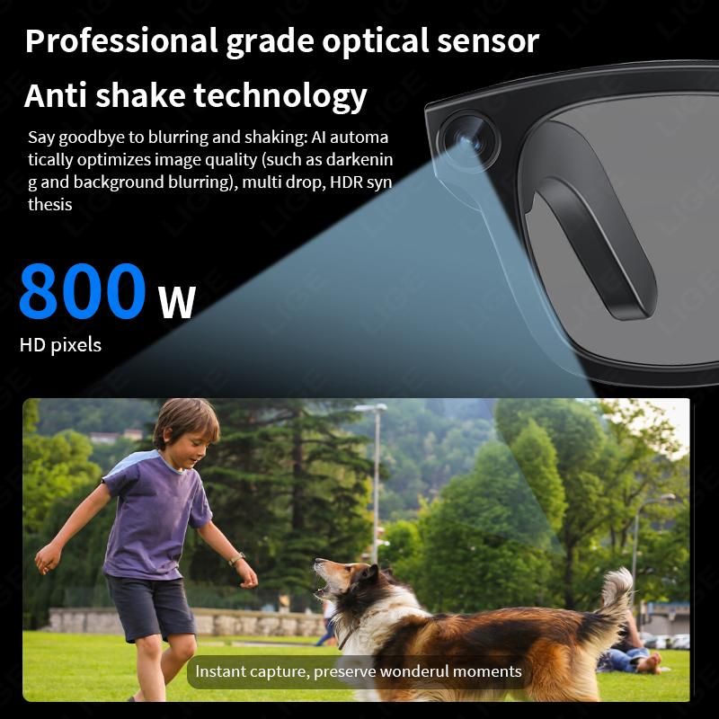 LIGE New 800W Pixels Camera AI smart glasses 32GB Memory 1080P Video Shoot Wireless Transmission AI Translation Smart Sunglasses Silicon Magnetic - Image 3
