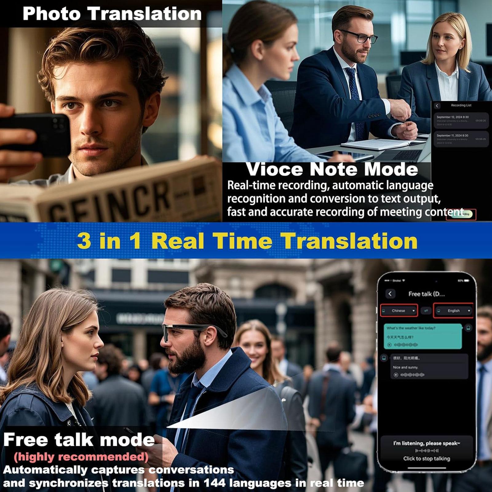 New AI smart translation glasses with photochromic lenses, supporting real-time app translation in 164 languages. - Image 4