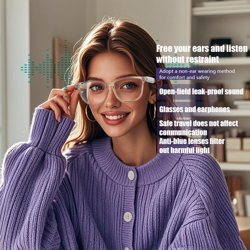 Smart glasses with Bluetooth connectivity, sunglasses, headphones, UV400 polarized blue light blocking lenses—perfect for driving, hands-free calling, music, and photography.