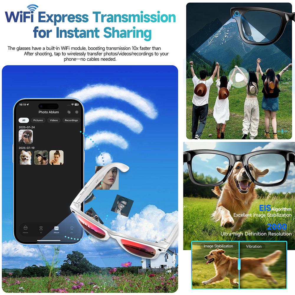 2026 New Smart AI Camera Glasses 800W Color-Changing Men Translation Glasses Waterproof Call Photo Video Recording Sunglasses