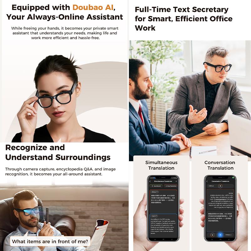 Smart Glasses, New for 2026, with Video Recording Camera, AI Photo Recognition, Bluetooth Calling, Voice Translation, Sunglasses, For Men and Women