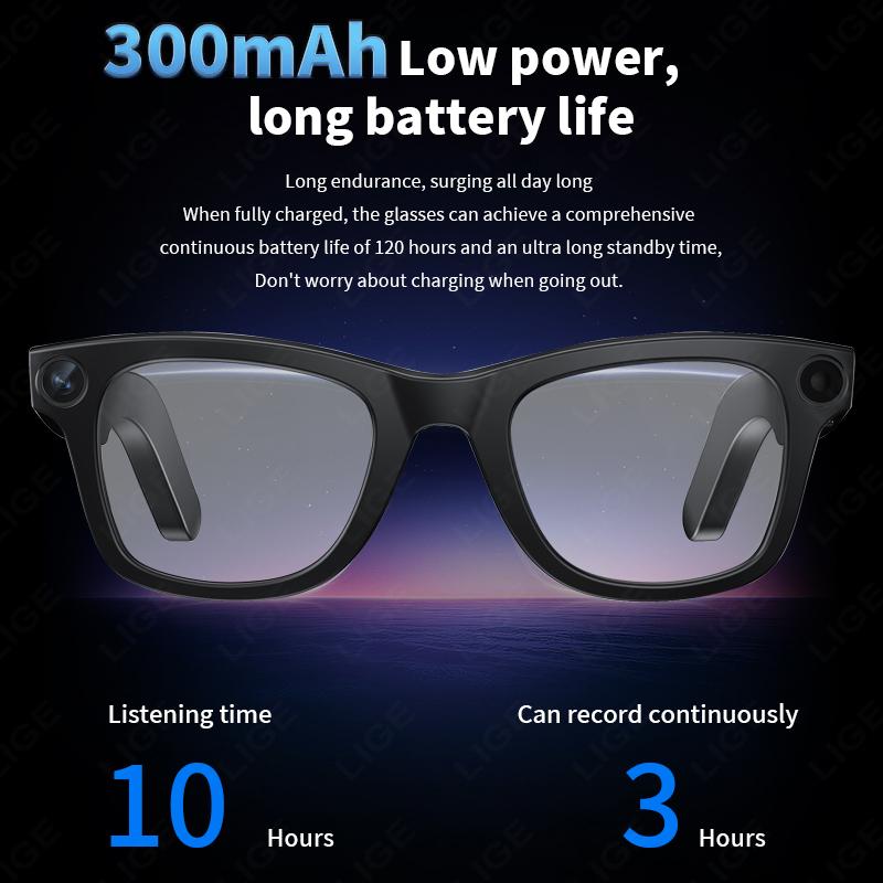 LIGE 800W Pixel Smart AI Glasses HD Shooting Video Record Voice Call Glasses Waterproof Bluetooth Smart Sunglasses for Men Woman