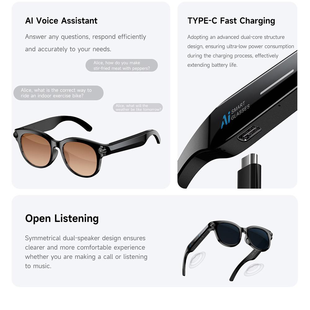 Smart glasses, AI, real-time translation, dual camera, Bluetooth calling, sunglasses, photography, media player, multifunctional, suitable for men
