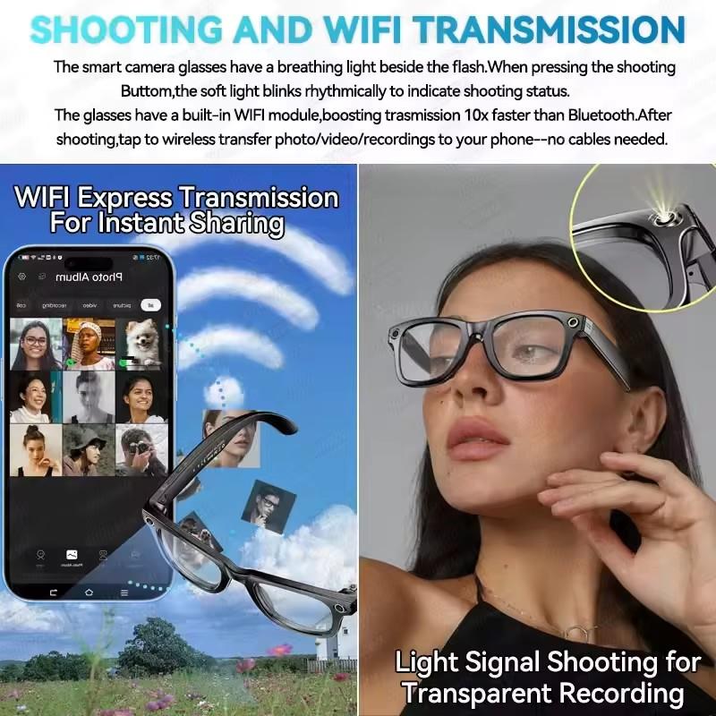 AI Smart Glasses, Men’s, 800W Camera, AI Translation, Voice Calling, Bluetooth Connectivity, WiFi Connectivity, 4K HD Resolution, Waterproof, Blue Light Protection, Suitable for Women, Newly Launched in 2025