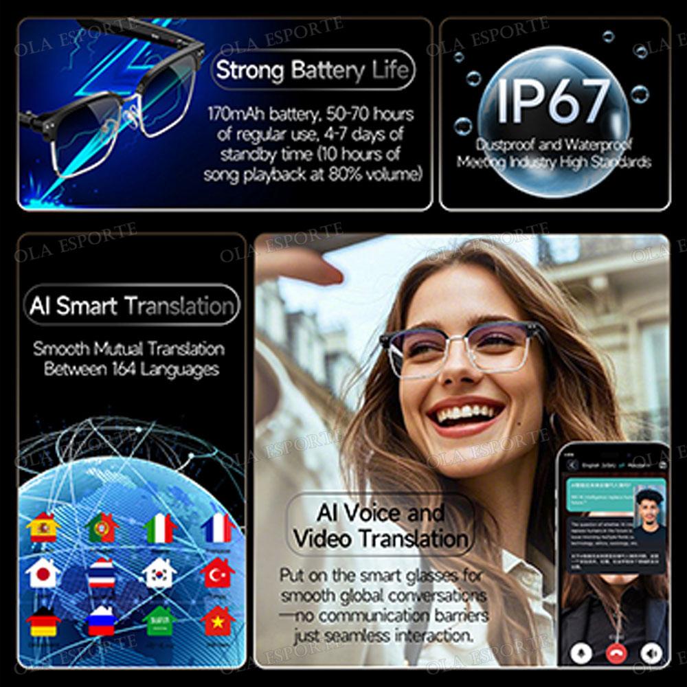 Fashion Smart Glasses Bluetooth call Voice Assistant Music Playback AI Intelligent Translation Glasses 170mAh Long Battery Life