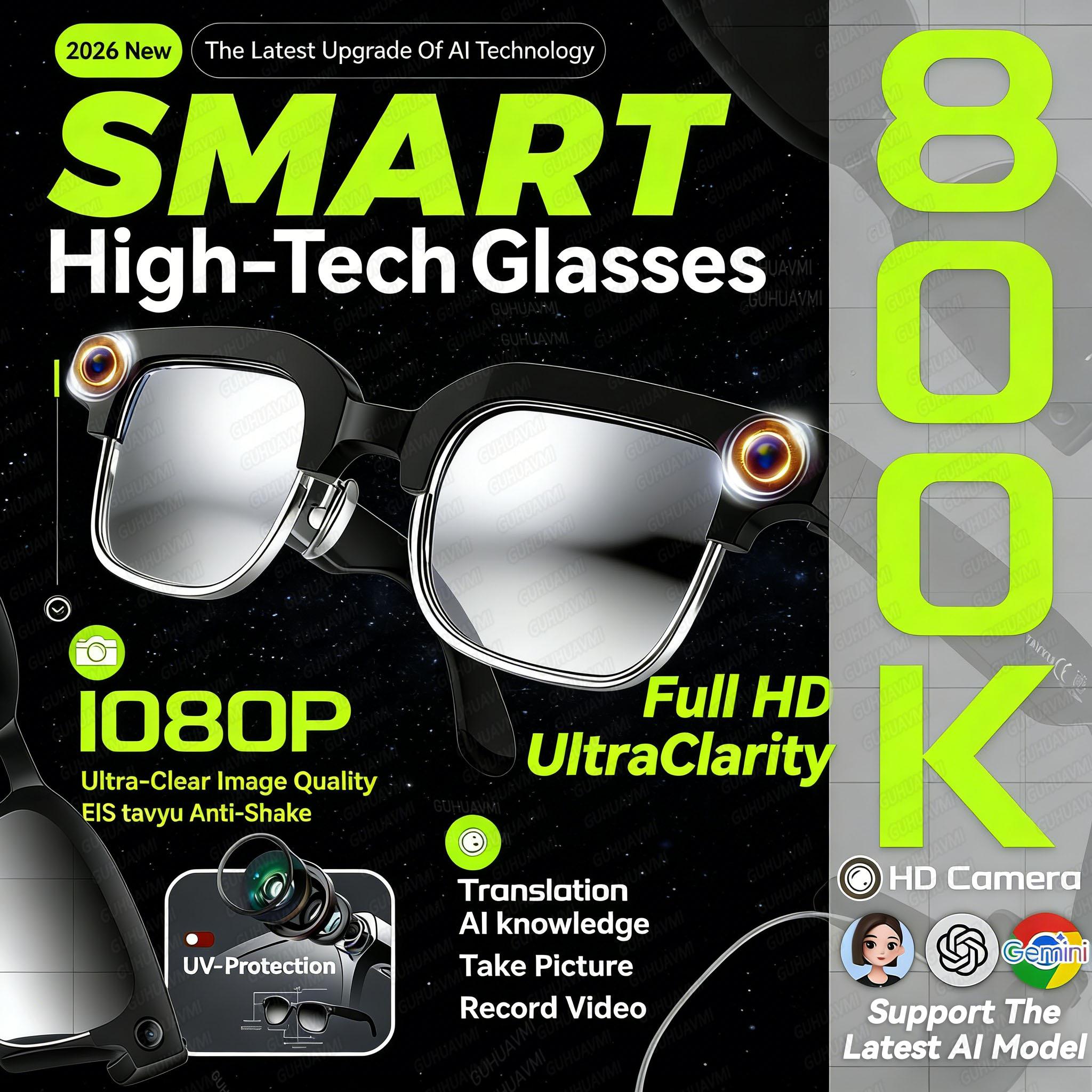 AI Smart Glasses, New in 2026, Intelligent Voice Assistant, Real-Time Translation, Touch Control, Bluetooth Music, Dual Microphones, Noise Cancellation