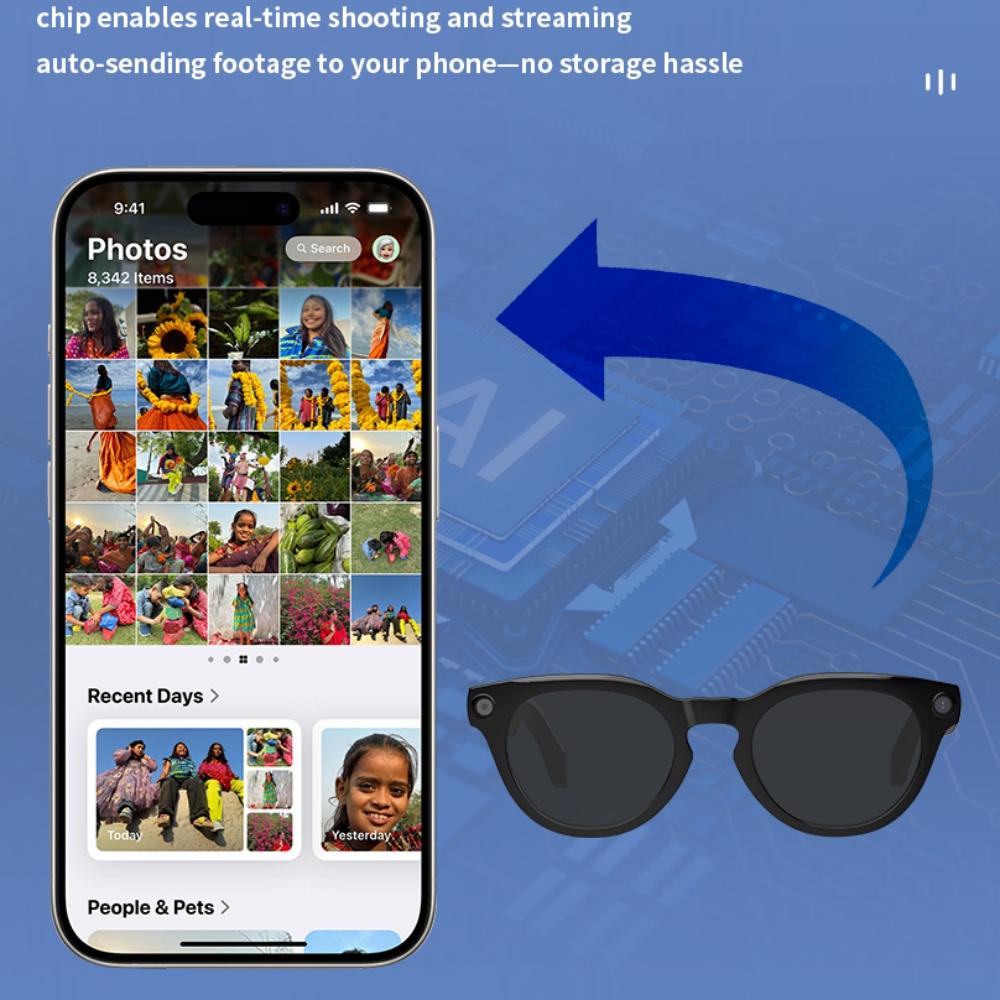 AI  Camera Intelligent Recognition Voice Call Noise Reduction Sunglasses 1080p HD Mini Camera Glasses Sports DVR Monitoring