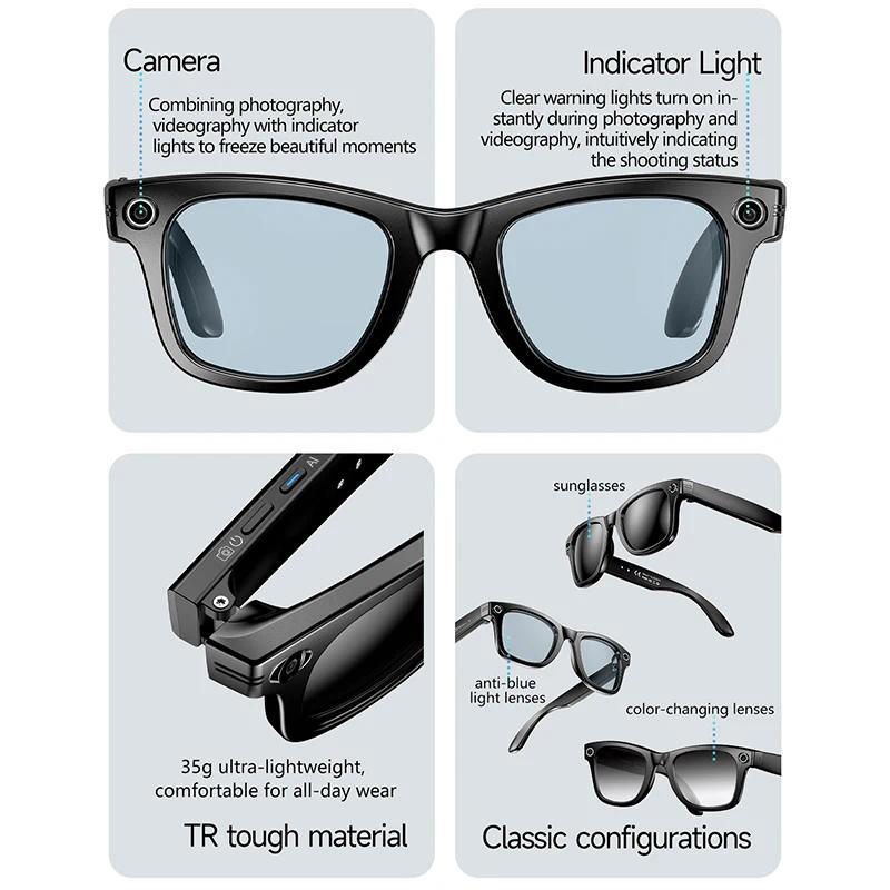Smart AI Translation Smart Glasses Take Photos Recognizing Objects 4K Camera Bluetooth Music Call Intelligent Recording Glasses