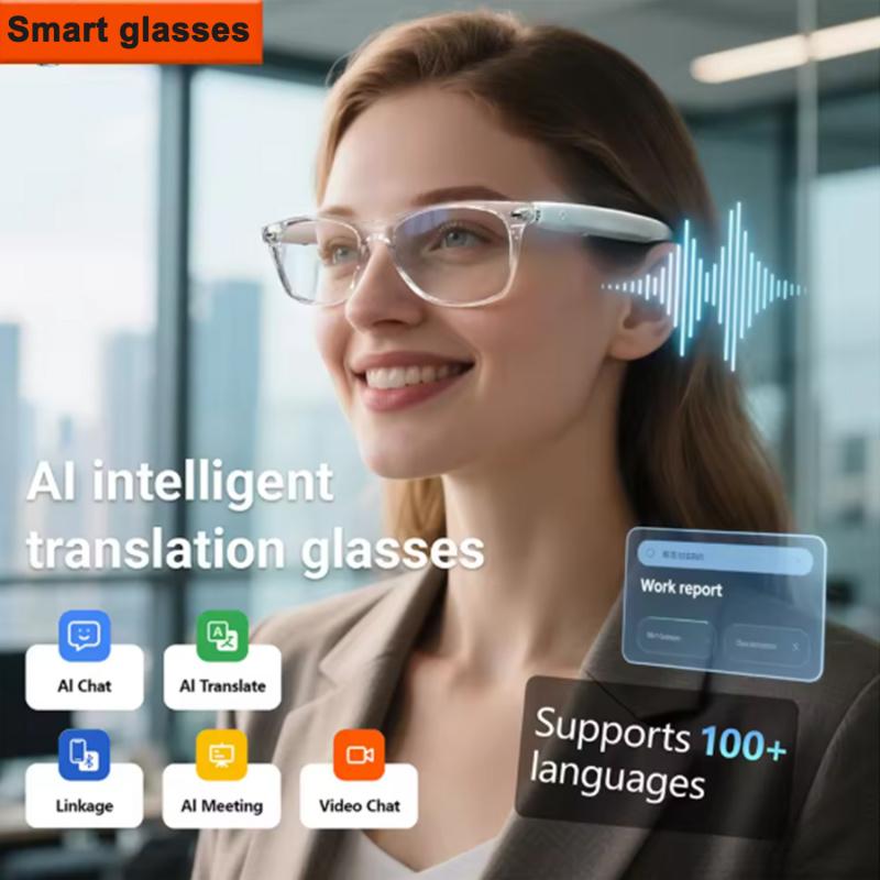 Smart Glasses AI translation 100+ Languages Make Receive Calls Music Calling Noise Reduction Light BT TWS Glasses Men Women