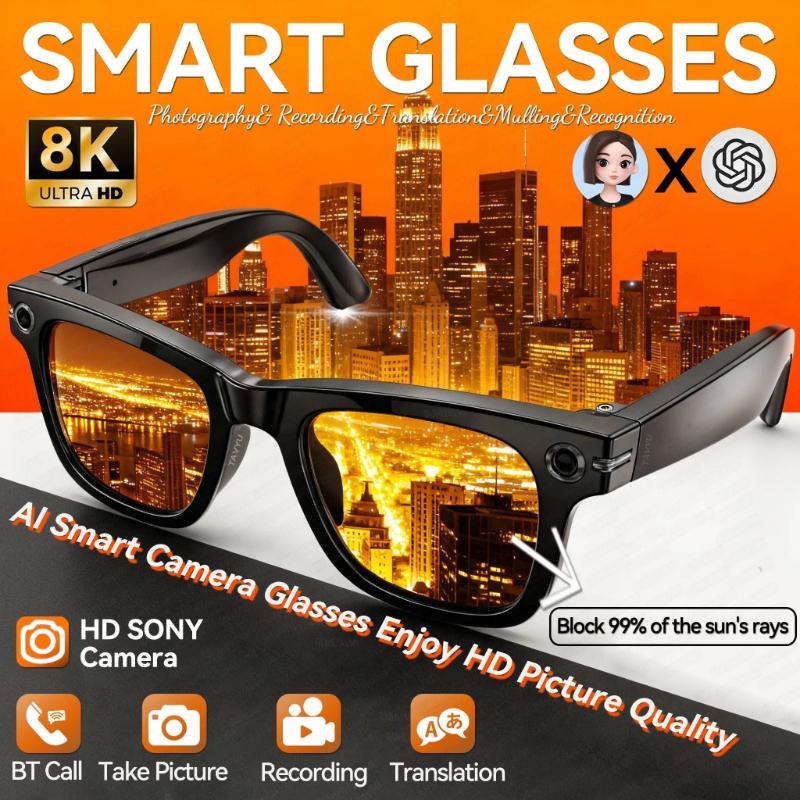 AI Smart Glasses HD 4K 800W Camera Video Outdoor Sport Hiking Sunglasses ChatGPT Office Translate Bluetooth Call Music glasses